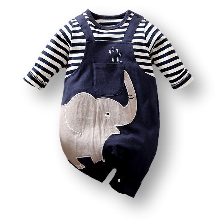 Blue Elephant Dungarees Baby Romper for Adorable Style - Nagatta