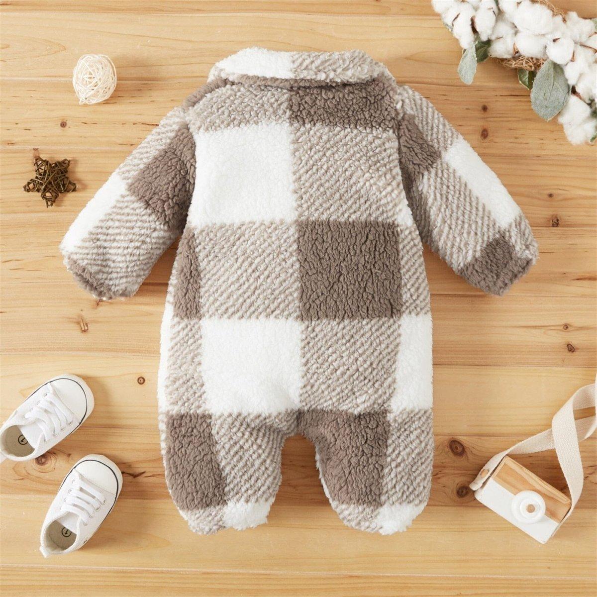 Baby Plaid Fluffy Fleece Long-sleeve Romper - Nagatta