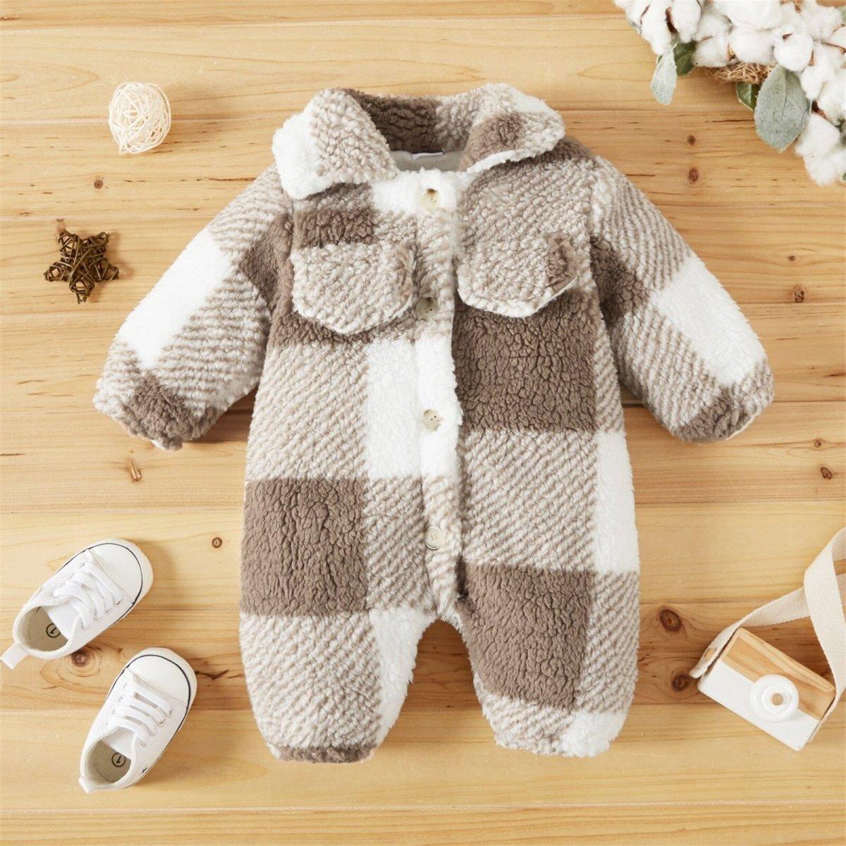 Baby Plaid Fluffy Fleece Long-sleeve Romper - Nagatta