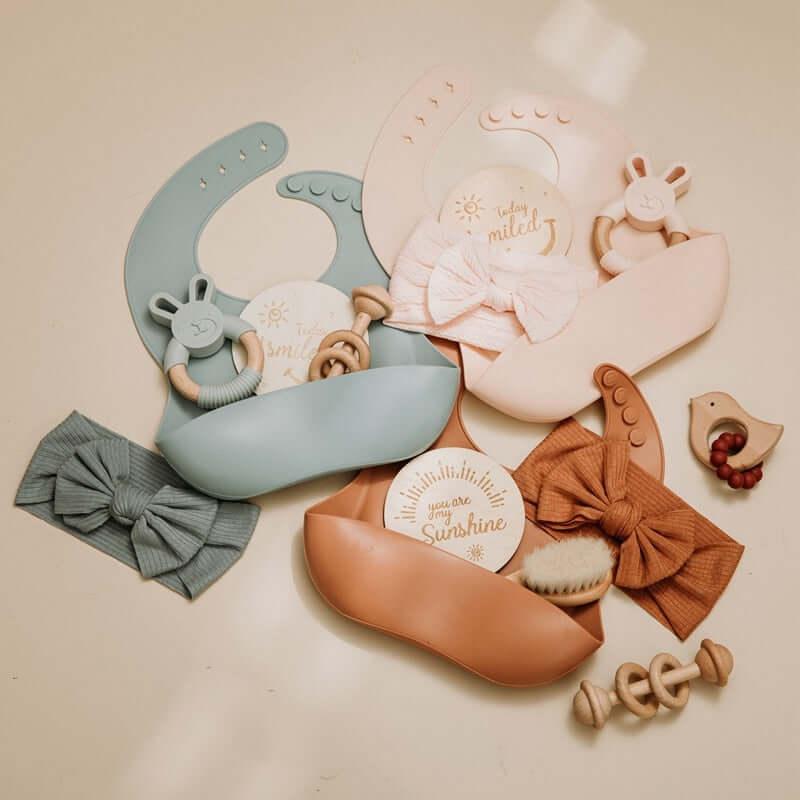 Baby Silicone Bibs Headband Brush Gift Set for Newborns - Nagatta