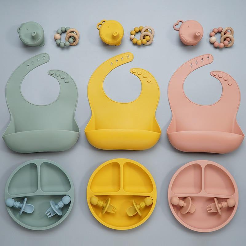 Deluxe Silicone Baby Feeding Set with Suction Bowls and Bib - Nagatta