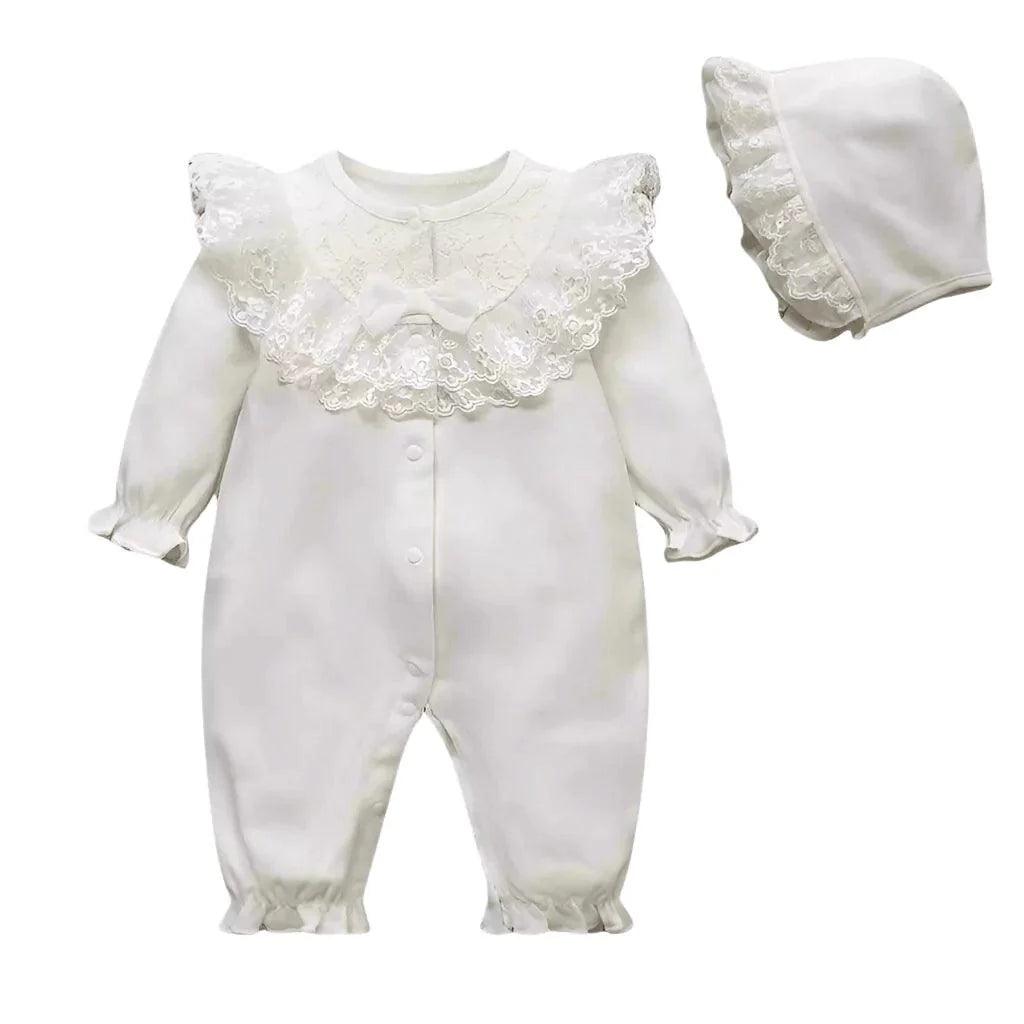 Baby Girl Ruffled Lace Romper and Bonnet Set for Girls - Nagatta