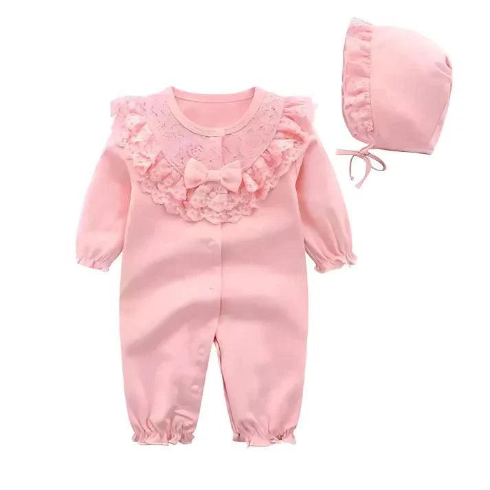 Baby Girl Ruffled Lace Romper and Bonnet Set for Girls - Nagatta