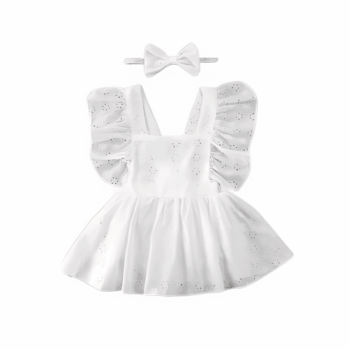 Baby Girl White Ruffle Romper And Headband Set - Nagatta