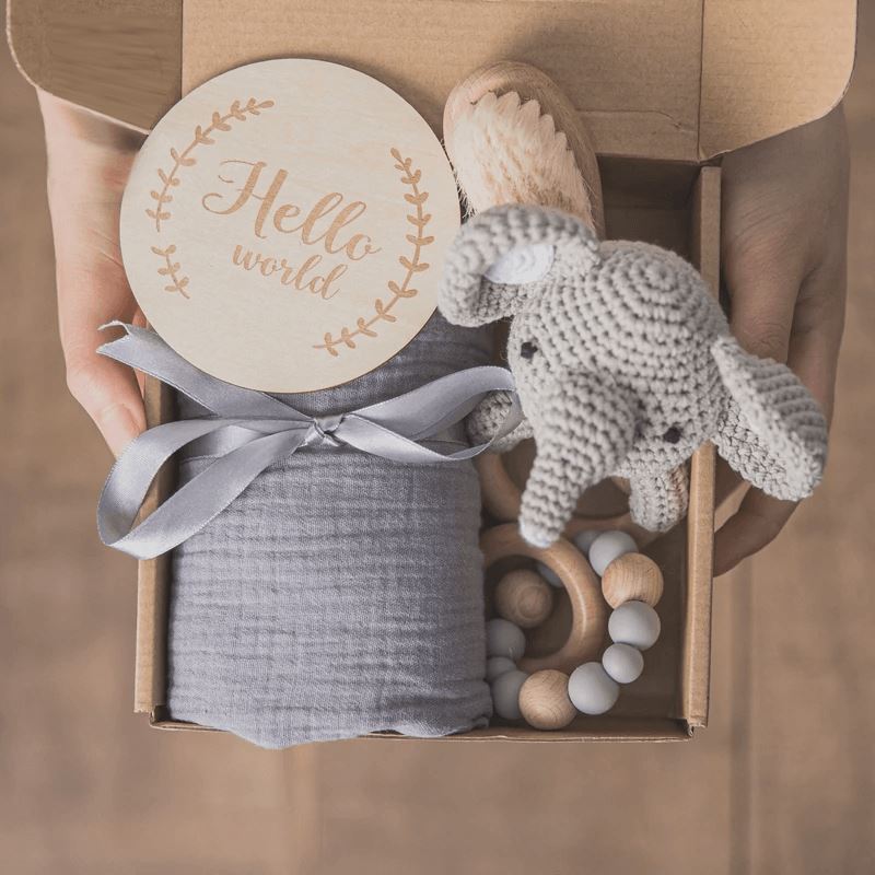 Wooden Rattles Cotton Blanket Baby Gift Set for Newborns - Nagatta